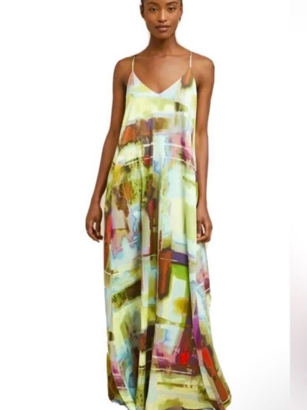 Nicole Miller Abstract Print Spaghetti Strap Maxi Dress with pockets size 4